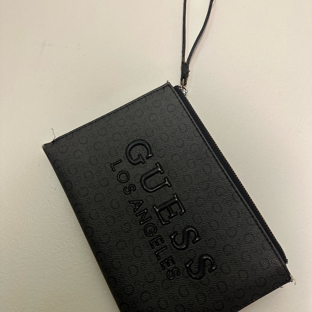 Guess Black Embossed Logo Wristlet Pouch